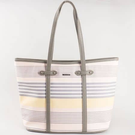 Дамска атрактивна чанта за всеки ден с къса дръжка на френската марка David Jones в съчетание от розово, сиво и жълто ch5090-4rz