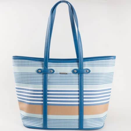 Дамска ежедневна чанта с къса дръжка и практично разпределение на френския производител David Jones в син цвят ch5090-4s