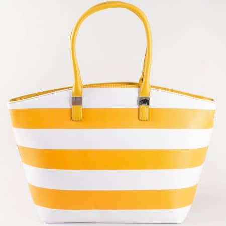 Дамска чанта за всеки ден с къса и дълга дръжка на френския производител David Jones в жълто и бяло ch5096-1j