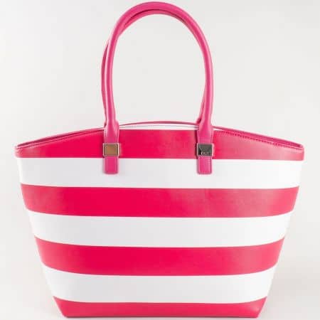 Дамска двуцветна чанта за всеки ден на райета на френската  марка David Jones в розово и бяло ch5096-1rz