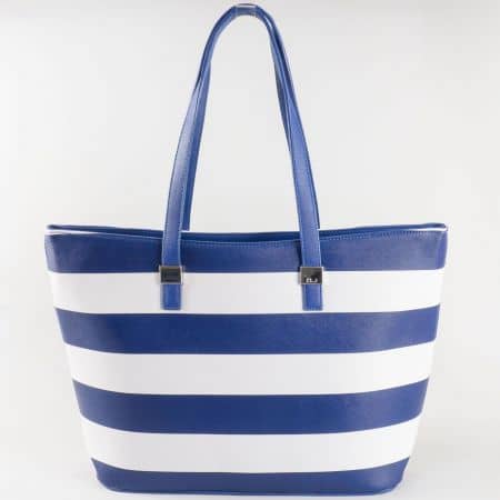 Дамска практична чанта на френския производител David Jones на бели и сини райета ch5096-2s