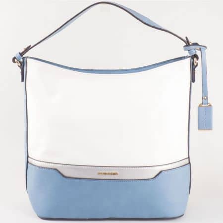 Дамска ежедневна чанта със стилна визия и две дръжки на френската марка David Jones в син и бял цвят ch5110-1s
