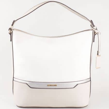 Дамска чанта за всеки ден с две дръжки - къса и дълга на френския производител David Jones в бяло и сиво ch5110-1sv