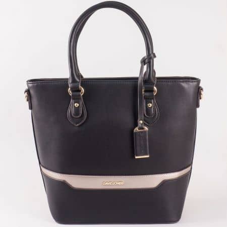 Дамски стилна чанта с две дръжки и атрактивна визия на David Jones в черен цвят ch5110-3ch