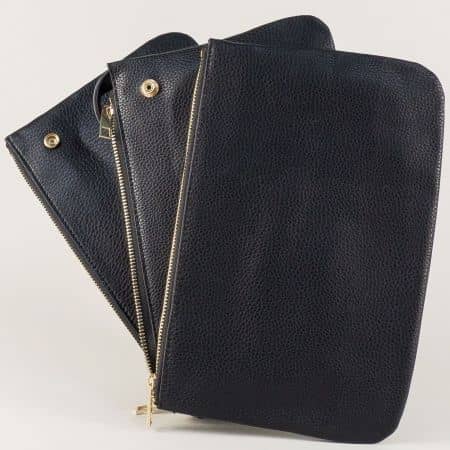 Ежедневна дамска чанта в черен цвят с три прегради и дълга дръжка ch5168ch