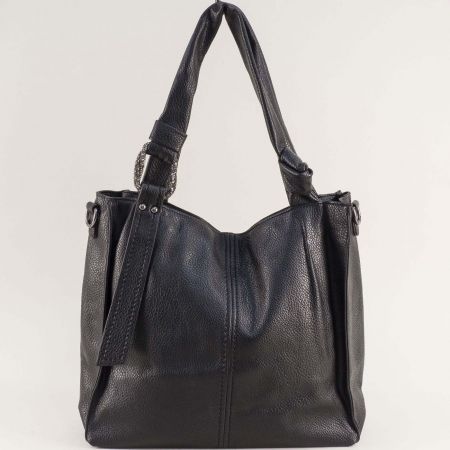 Черна дамска чанта със заден джоб  ch520ch