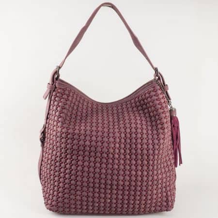 Ефектна дамска чанта David Jones в цвят бордо с релеф  ch5223-2bd