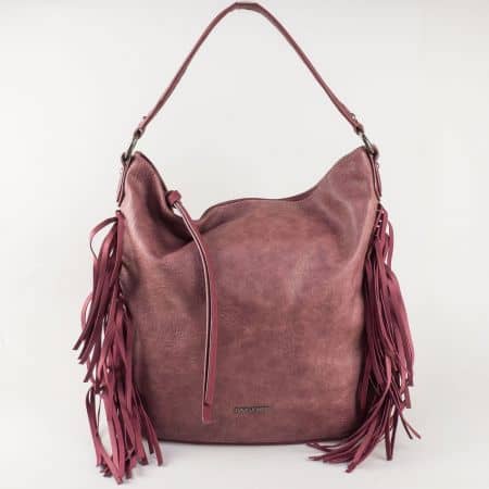 Дамска чанта - торба David Jones в цвят бордо с ресни ch5238-1bd