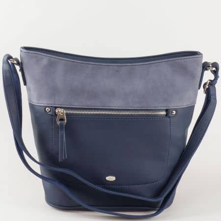 Ефектна синя дамска чанта David Jones с преден джоб с цип ch5250-2s