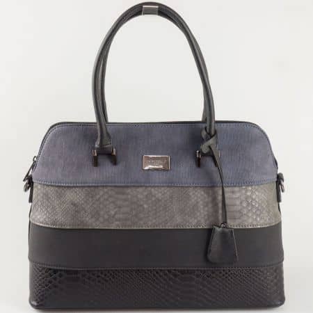 Черна дамска чанта David Jones с акценти в синьо и сиво ch5256-1ch