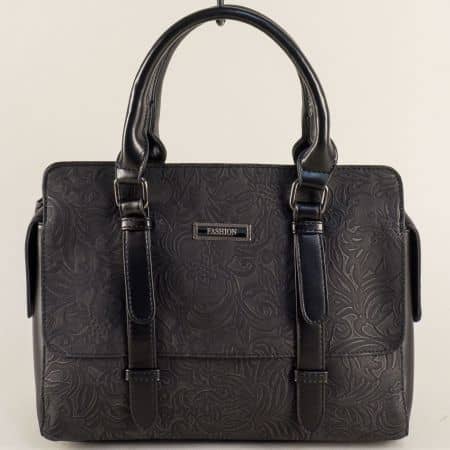 Черна дамска чанта с флорален принт- MAT STAR ch527016ch