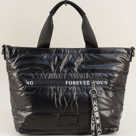 Модерна дамска чанта в черно с къса и дълга дръжка ch52917ch