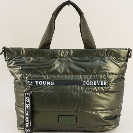 Ежедневна дамска чанта с къса и дълда дръжка в зелено ch52917z