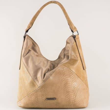 Модерна дамска чанта в кафяво с комфортна къса и дълга дръжка ch5296-1k