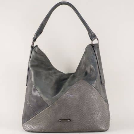 Ежедневна дамска чанта с една преграда и удобни дръжки в сиво ch5296-1sv