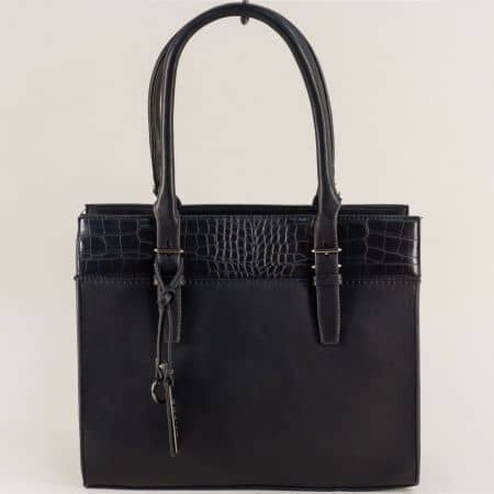 Дамска чанта в черен цвят с частичен кроко принт  ch5330-21ch