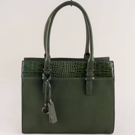 Зелена дамска чанта с частичен кроко принт ch5330-21z