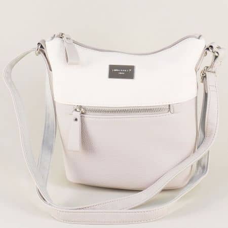 Дамска чанта в бяло и бежово с дълга дръжка ch5507-3bj