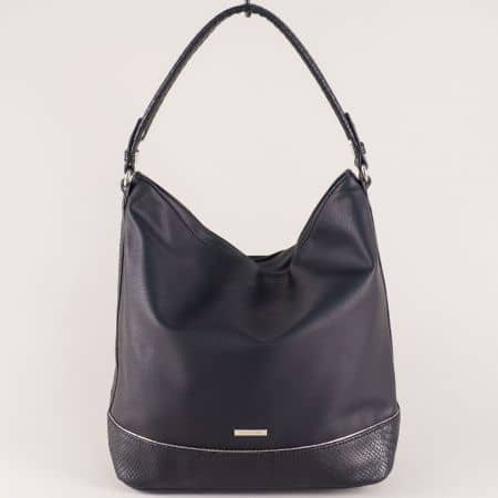 Черна дамска чанта, тип торба с частичен змийски принт ch5508-2ch