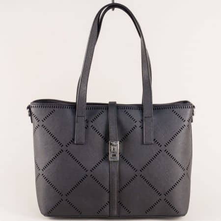 Черна дамска чанта със закопчалка-  DAVID JONES ch5510-3ch