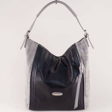 Френска дамска чанта, тип торба в черно и сиво ch5517-1ch