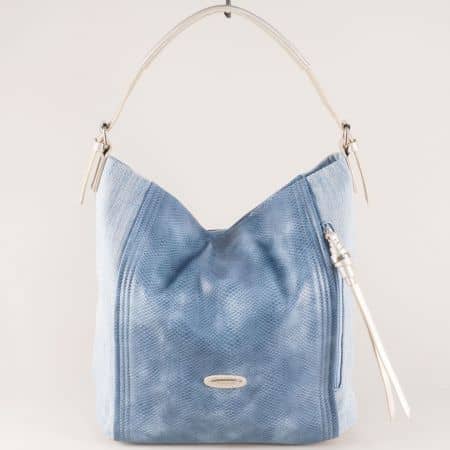 Френска дамска чанта, тип торба в синьо и сиво ch5517-1s