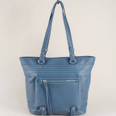 Синя дамска чанта- DAVID JONES с две външни джобчета ch5537-6s