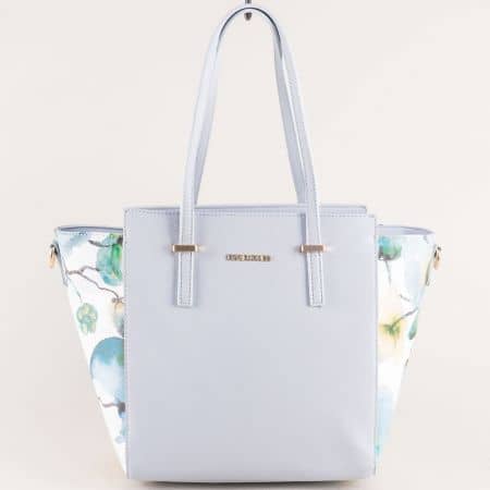 Дамска чанта в син цвят с частичен флорален принт ch5541-2s