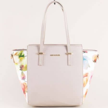 Дамска чанта в сив цвят с частичен флорален принт ch5541-2sv