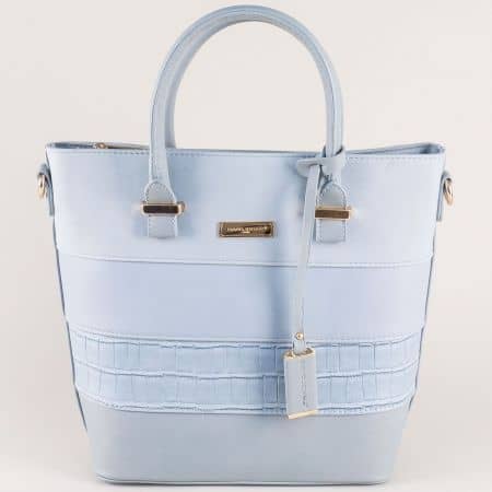 Светло синя дамска чанта с частичен кроко принт ch5555-2s