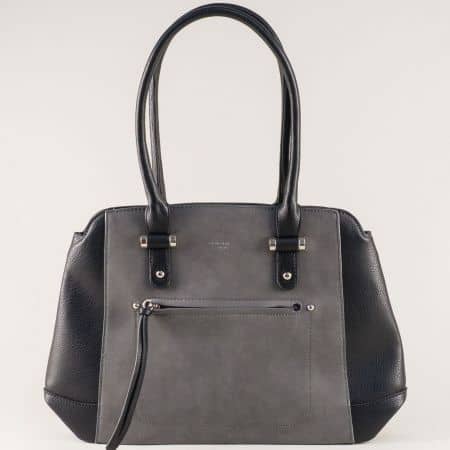 Черна дамска чанта с външен джоб с цип- DAVID JONES ch5556a-1ch
