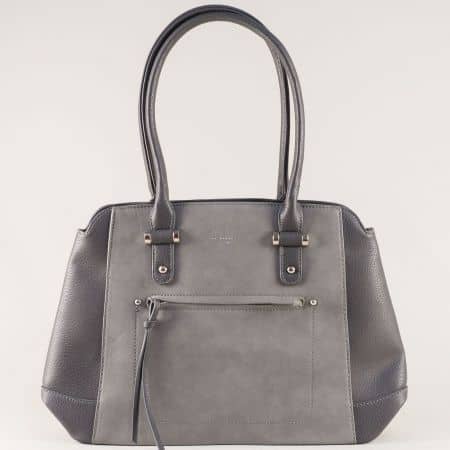 Сива дамска чанта с външен джоб с цип- DAVID JONES ch5556a-1sv