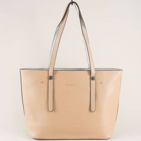 Френска дамска чанта в бежов цвят с външно джобче ch5557-2bj