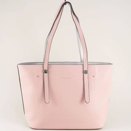 Френска дамска чанта в розов цвят с външно джобче ch5557-2rz