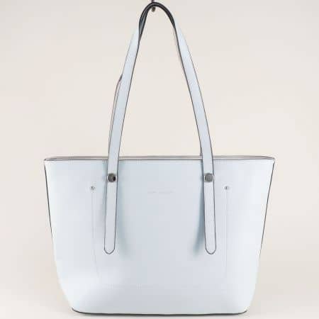 Френска дамска чанта в светло син цвят с външно джобче ch5557-2s