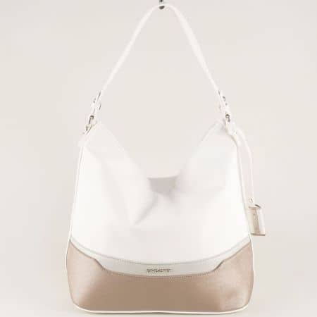 Дамска чанта, тип торба в бяло и златисто ch5559-1b