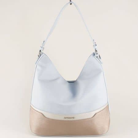 Дамска чанта, тип торба в светло синьо и златисто ch5559-1s