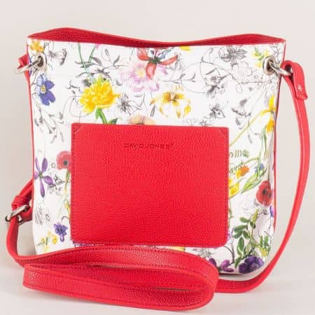 Червена дамска чанта с пъстър флорален принт ch5564-1chv