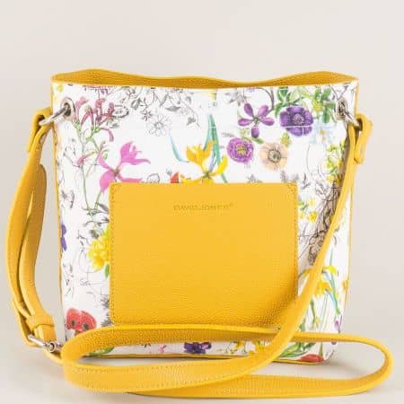 Жълта дамска чанта с пъстър флорален принт ch5564-1j