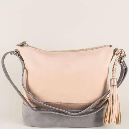 Розово дамска чанта- DAVID JONES с пискюл и дълга дръжка ch5571-1rz