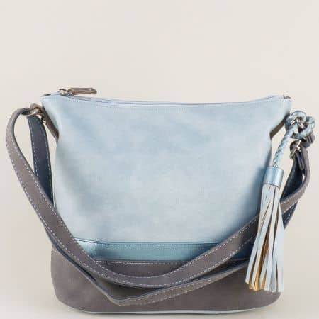 Синя дамска чанта- DAVID JONES с пискюл и дълга дръжка ch5571-1s