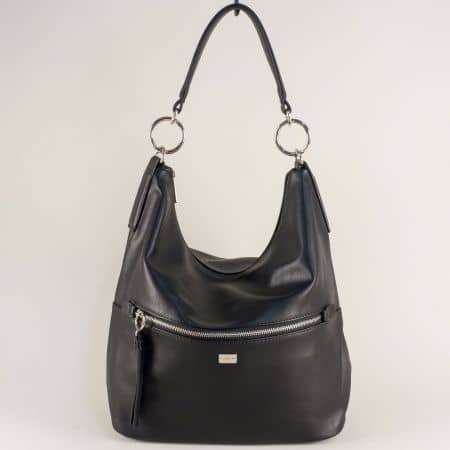 Черна дамска чанта с външен джоб с цип- DAVID JONES ch5600-1ch