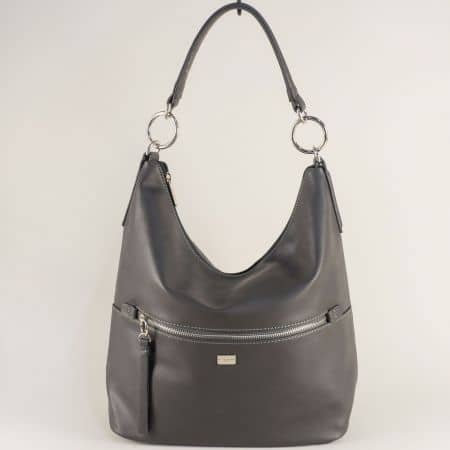 Сива дамска чанта с външен джоб с цип- DAVID JONES ch5600-1sv