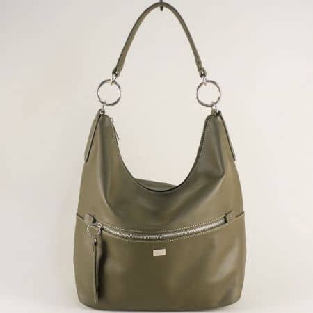 Зелена дамска чанта с външен джоб с цип- DAVID JONES ch5600-1z