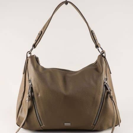 Френска дамска чанта в тъмно кафяво, тип торба ch5615-1kk
