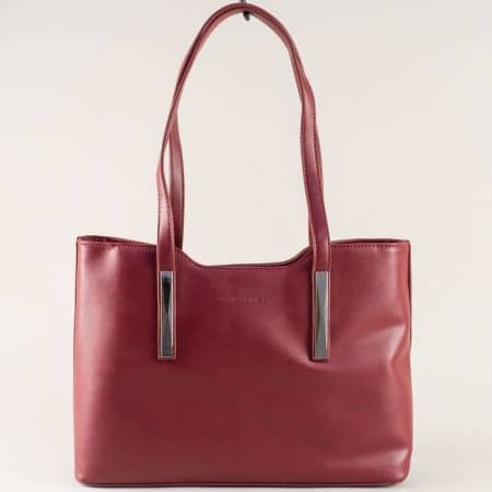 Дамска чанта в цвят бордо с твърда сруктура ch5621-1bd