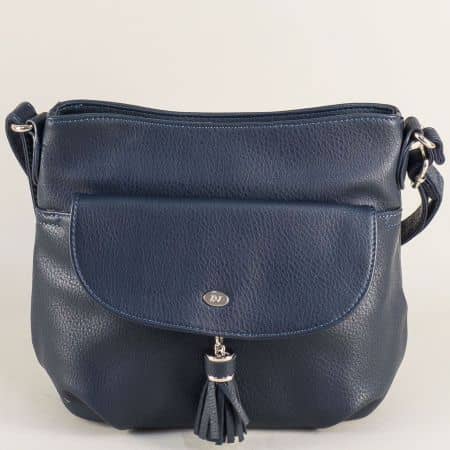 Дамска чанта с дълга дръжка и пискюл в син цвят ch5627-2s