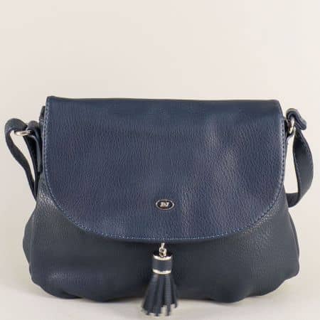 Дамска чанта с пискюл и дълга дръжка в син цвят ch5627-1s