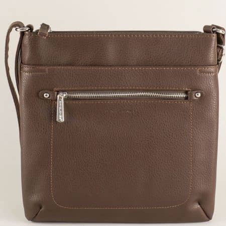 Тъмно кафява дамска чанта с дълга дръжка- DAVID JONES ch5628-1k