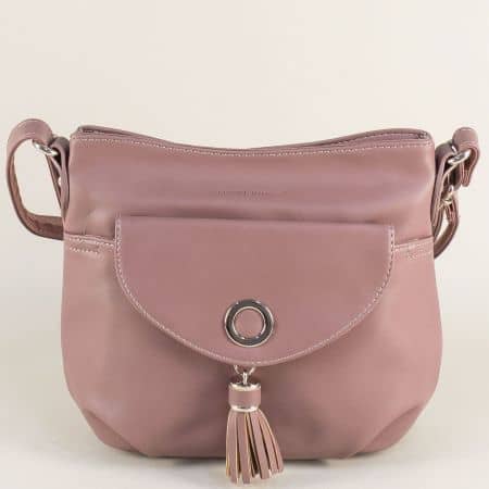 Розова дамска чанта с пискюл и два външни джоба ch5637-1rz